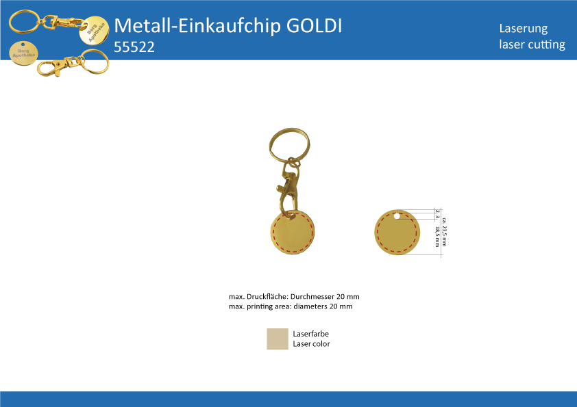 Metall-Schlüsselanhänger GOLDI mit EK Chip - Art. 55522